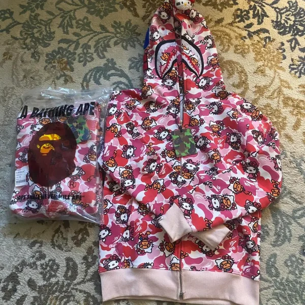 BAPE x Hello Kitty pink camo hoodie