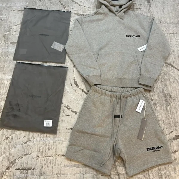 Essentials Grey fear of God Hoodie and shorts