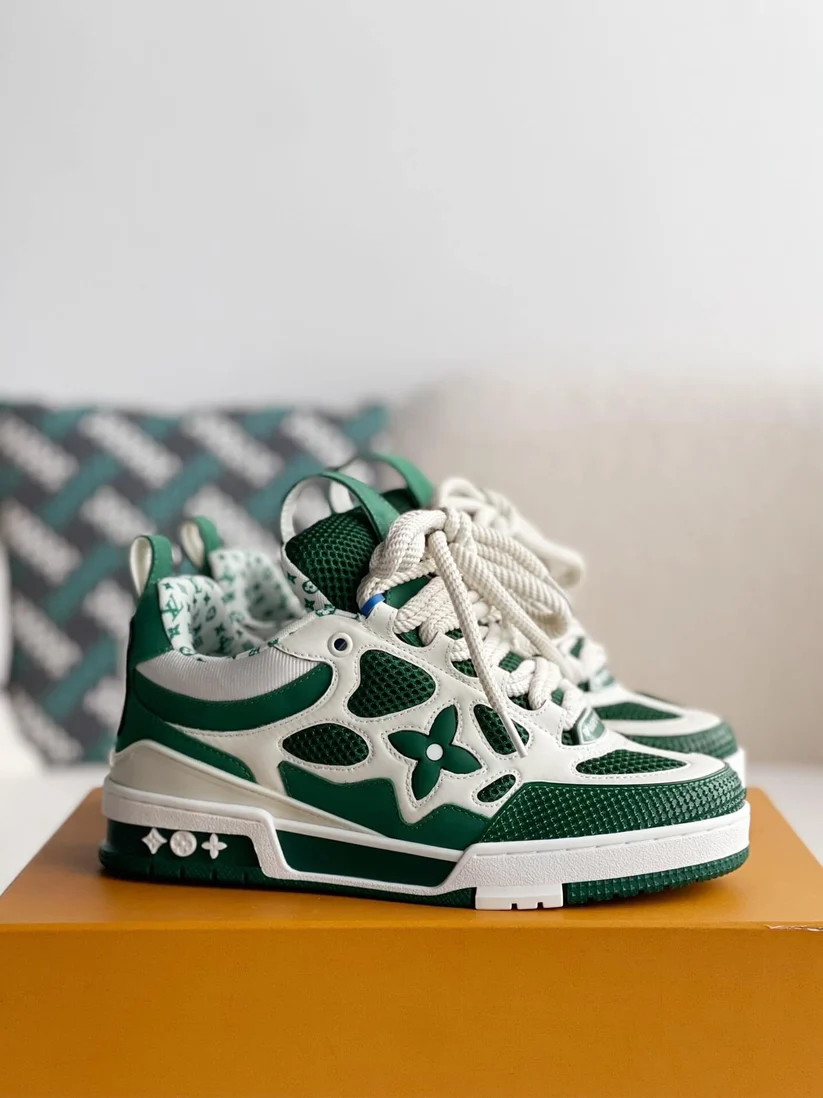 LouisVuittonLVSkateSneaker_Green_WhiteMonogramTechnicalMesh_3 Louis Vuitton Skate White & Green Sneaker - Image 1