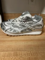 White And Silver Bottega Sneakers - Image 4